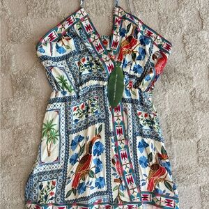 FARM Rio Tropical Tiles Embroidered Mini Dress